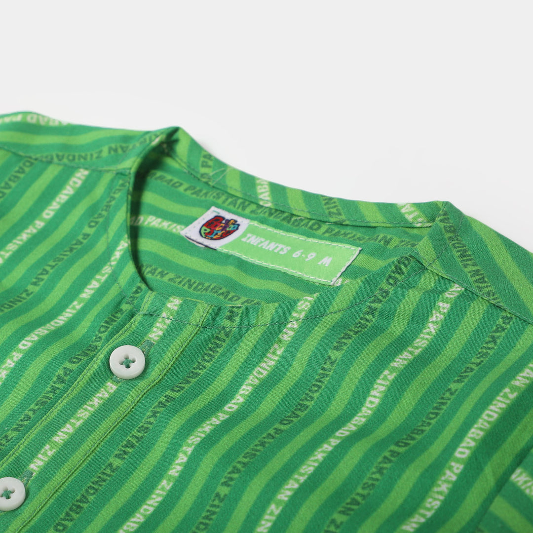 Infant Boys Cotton Printed Kurta Pakistan Zindabad - Green