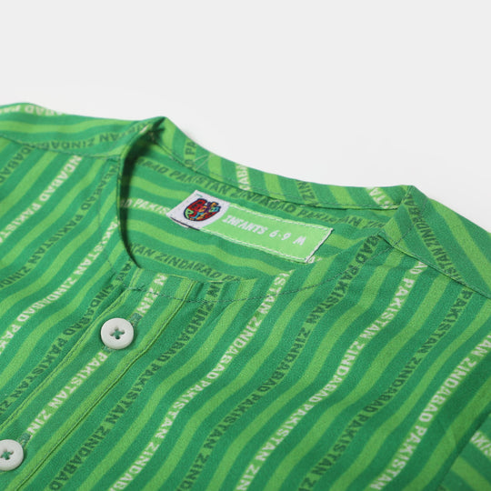 Infant Boys Cotton Printed Kurta Pakistan Zindabad - Green