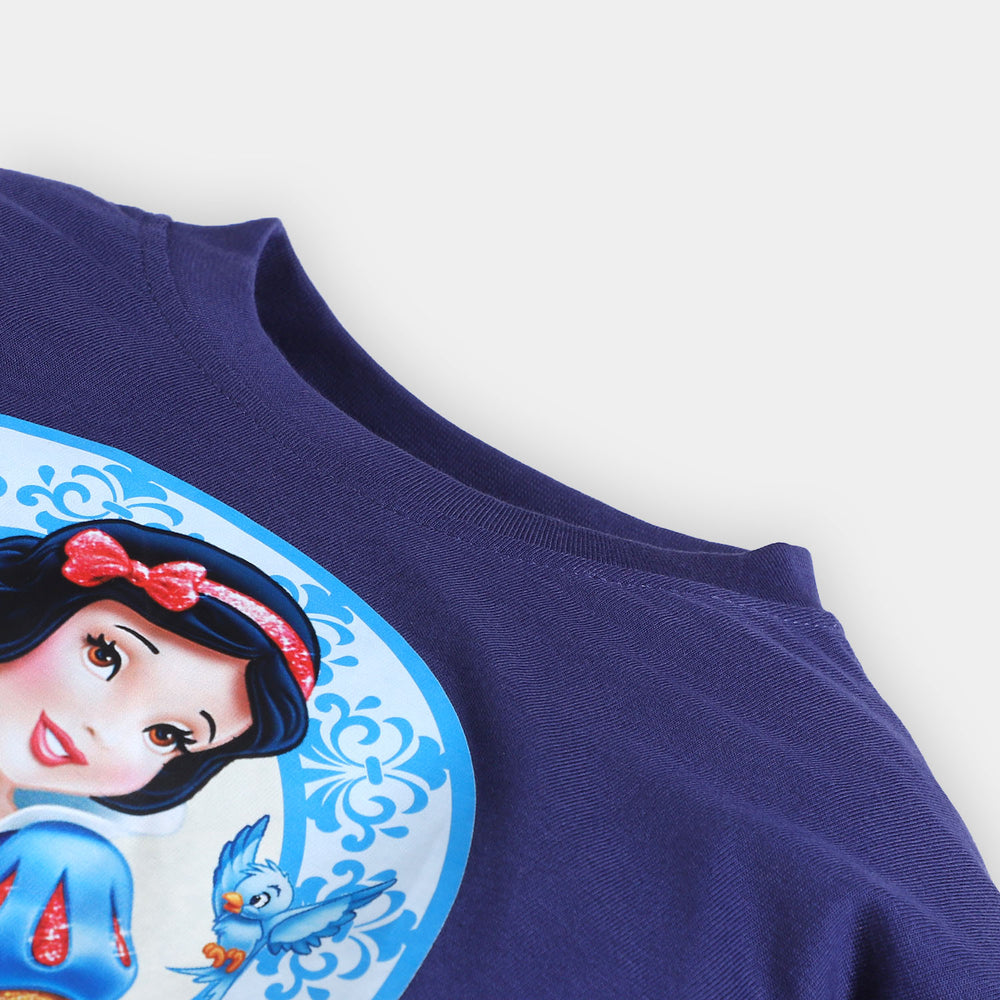 Girls Cotton T-Shirt F/S Character-Navy Blue