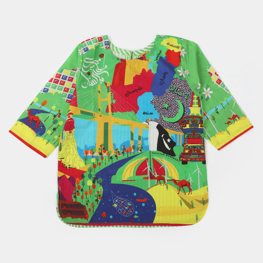 Girls Cotton independence Top Mera Pakistan - Green