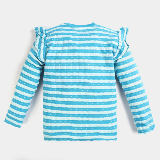 Girls Cotton T-Shirt F/S - Blue/White