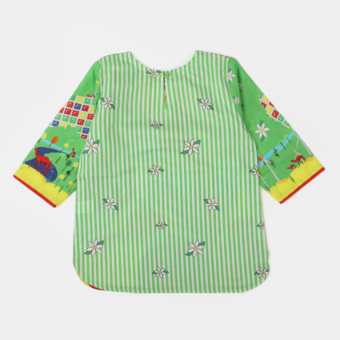 Girls Cotton independence Top Mera Pakistan - Green