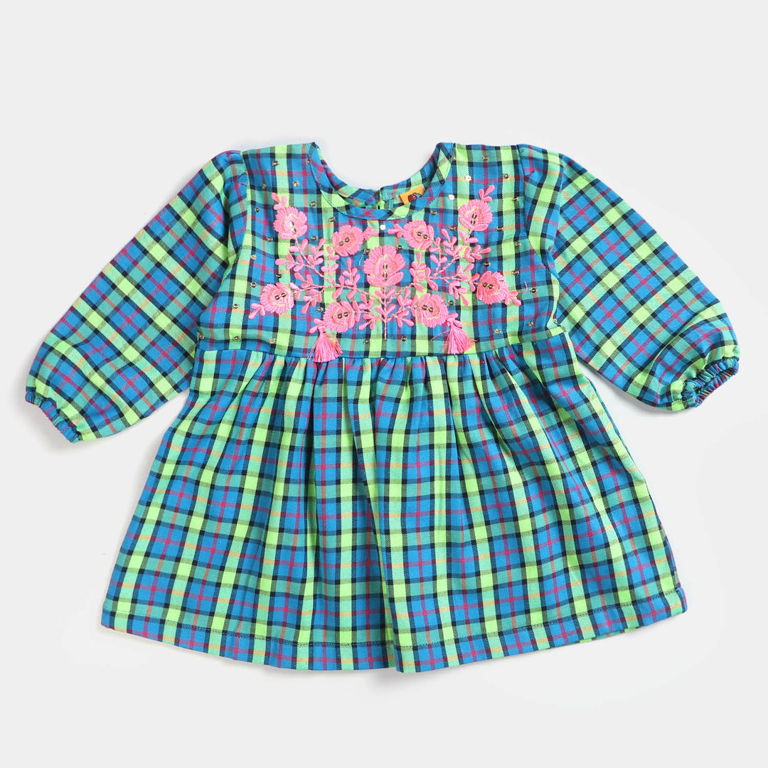 Girls Yarn Dyed EMB Top Flower Yard-Blue Check