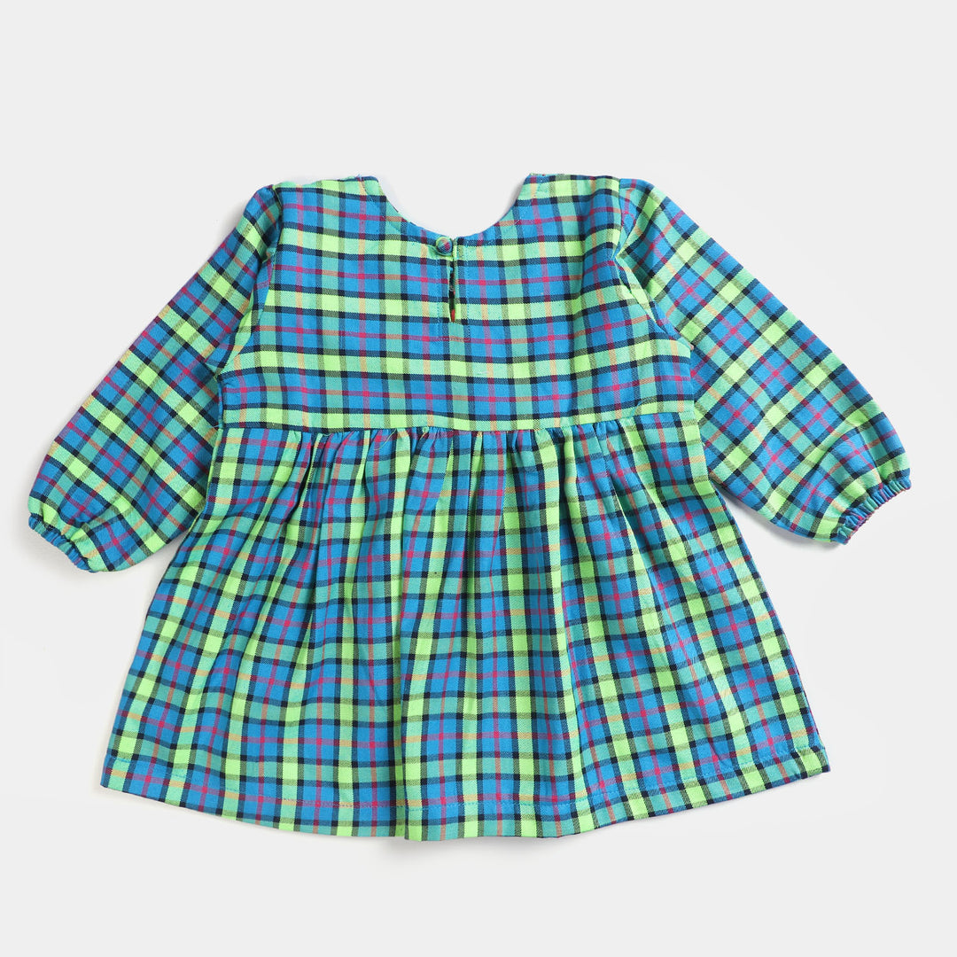 Girls Yarn Dyed EMB Top Flower Yard-Blue Check