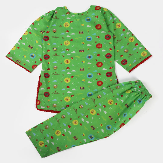 Infant Girls Cotton Independence Co-ord Set Hamari Sawari - Green