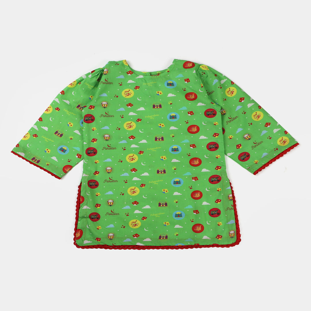 Infant Girls Cotton Independence Co-ord Set Hamari Sawari - Green