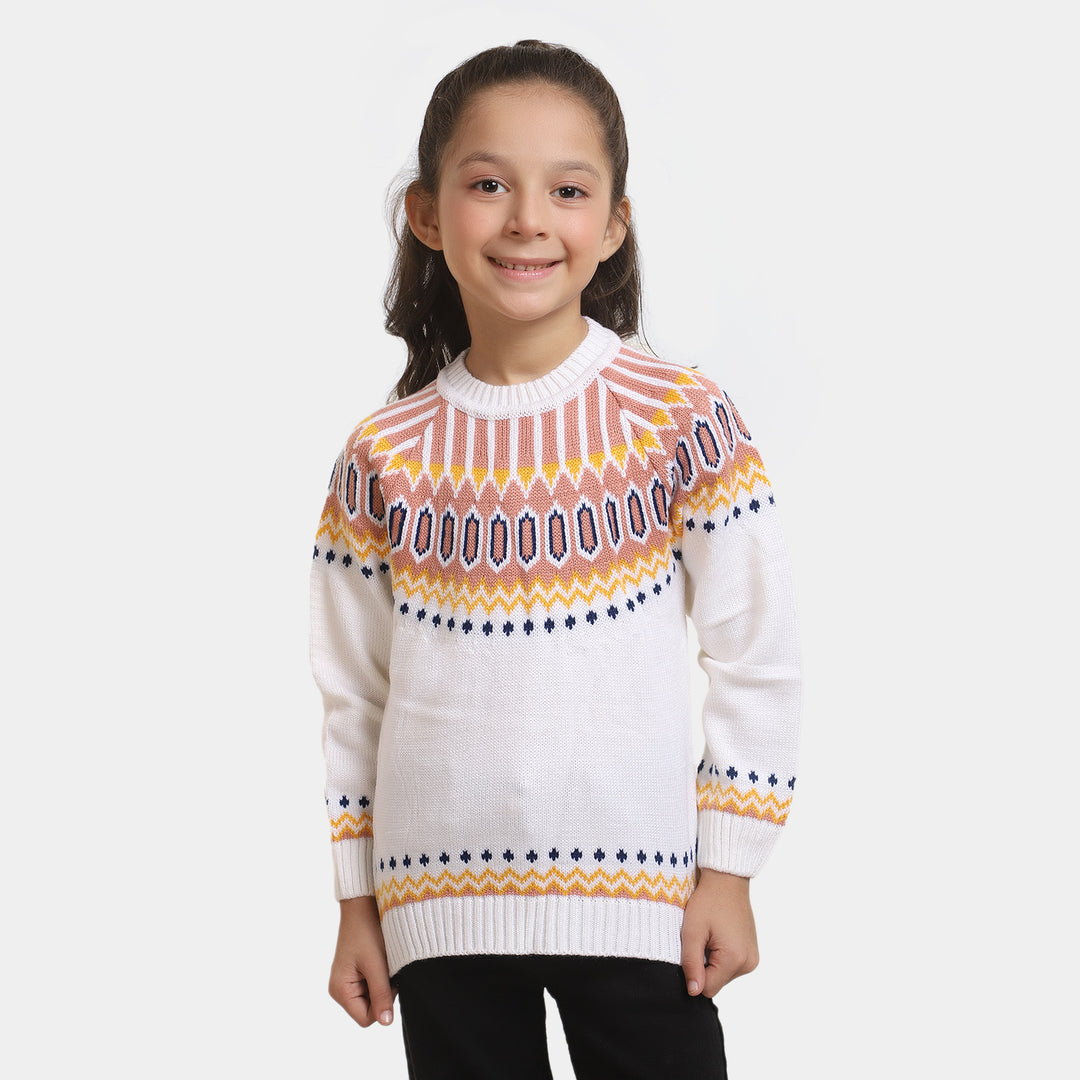 Girls Crew Neck Sweater -Off-White