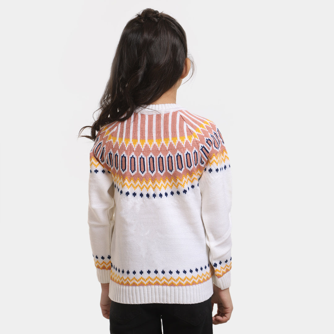 Girls Crew Neck Sweater -Off-White