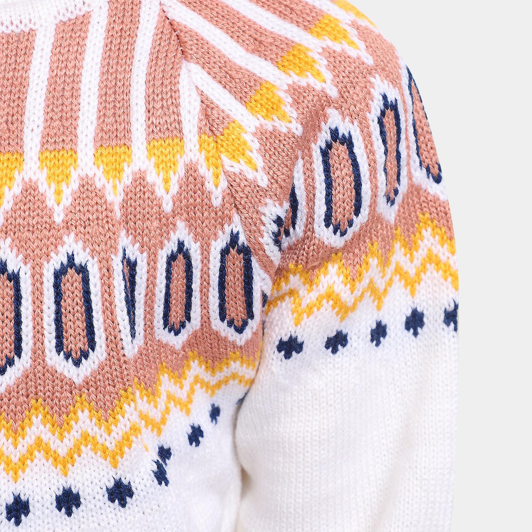 Girls Crew Neck Sweater -Off-White