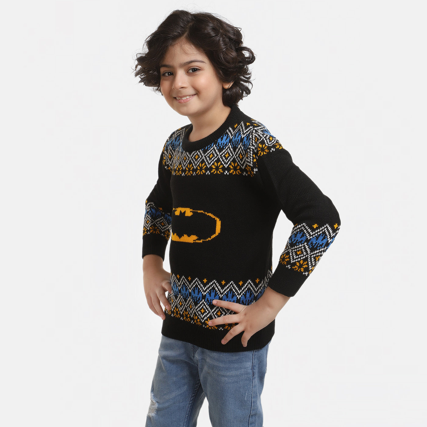 Boys Acrylic Full Sleeves Sweater -BLACK