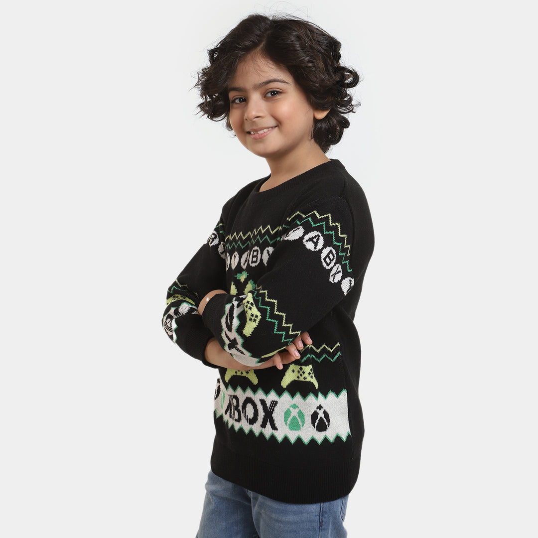 Boys Cotton Full Sleeves Sweater -BLACK