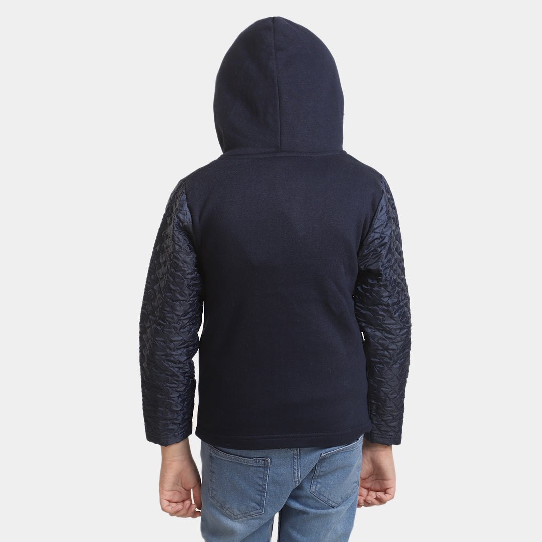 Boys Knitted Jacket Puffer Sleeves-Navy Blue