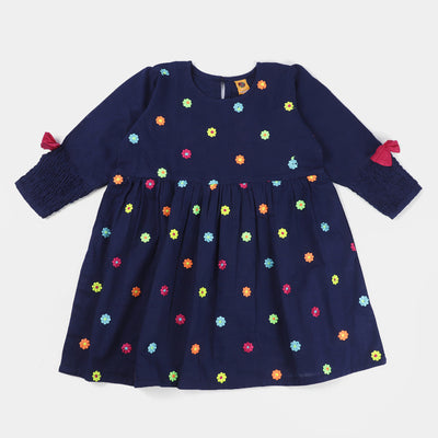 Girls khaddar Embroidered  Dress - Navy Blue