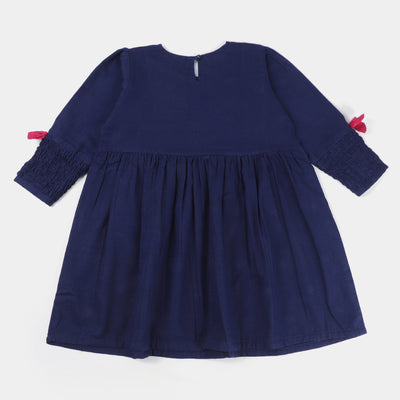 Girls khaddar Embroidered  Dress - Navy Blue