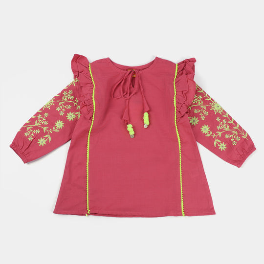 Girls khaddar EMB Top Blush-Pink