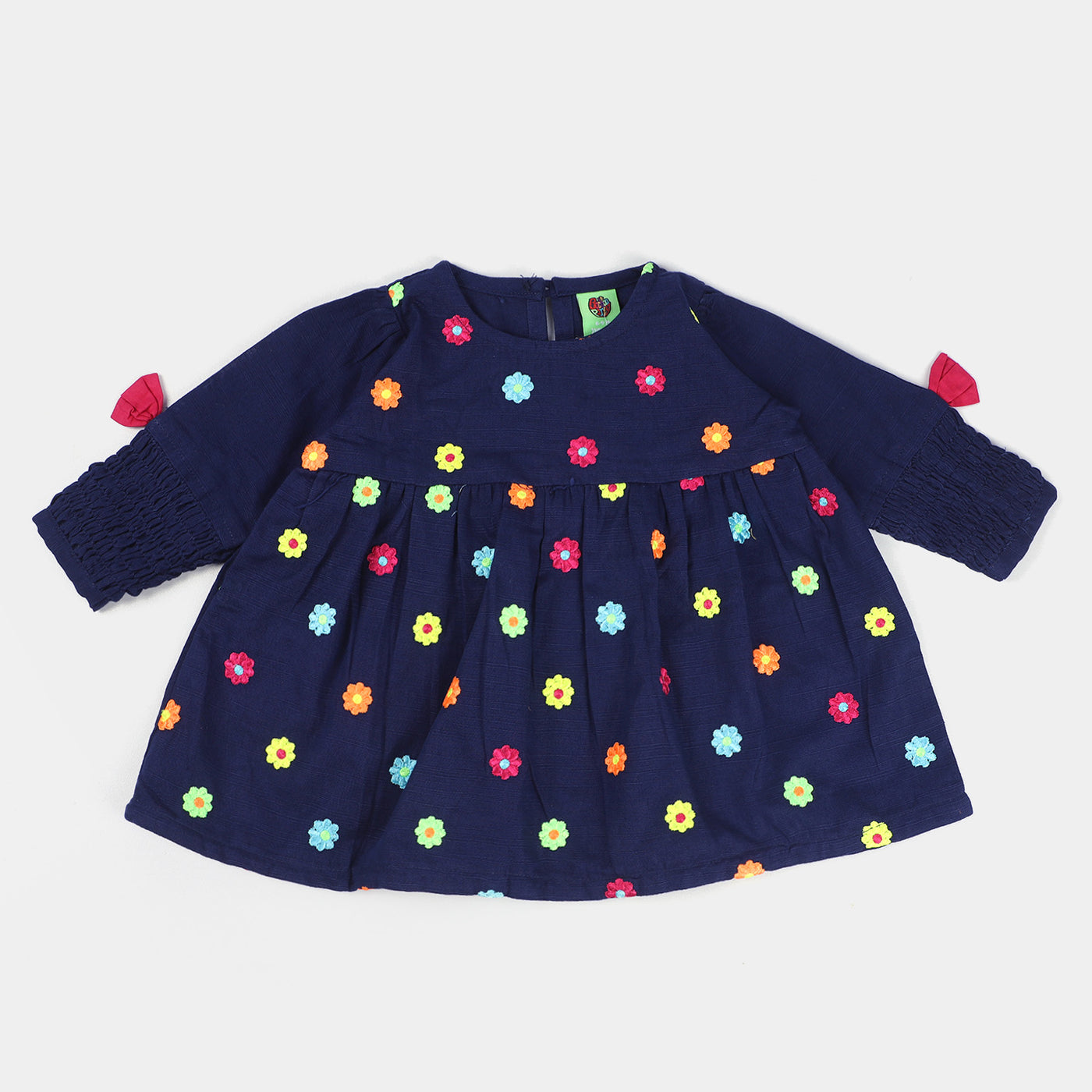 Infant Girls Cotton Embroidered Dress - Navy Blue