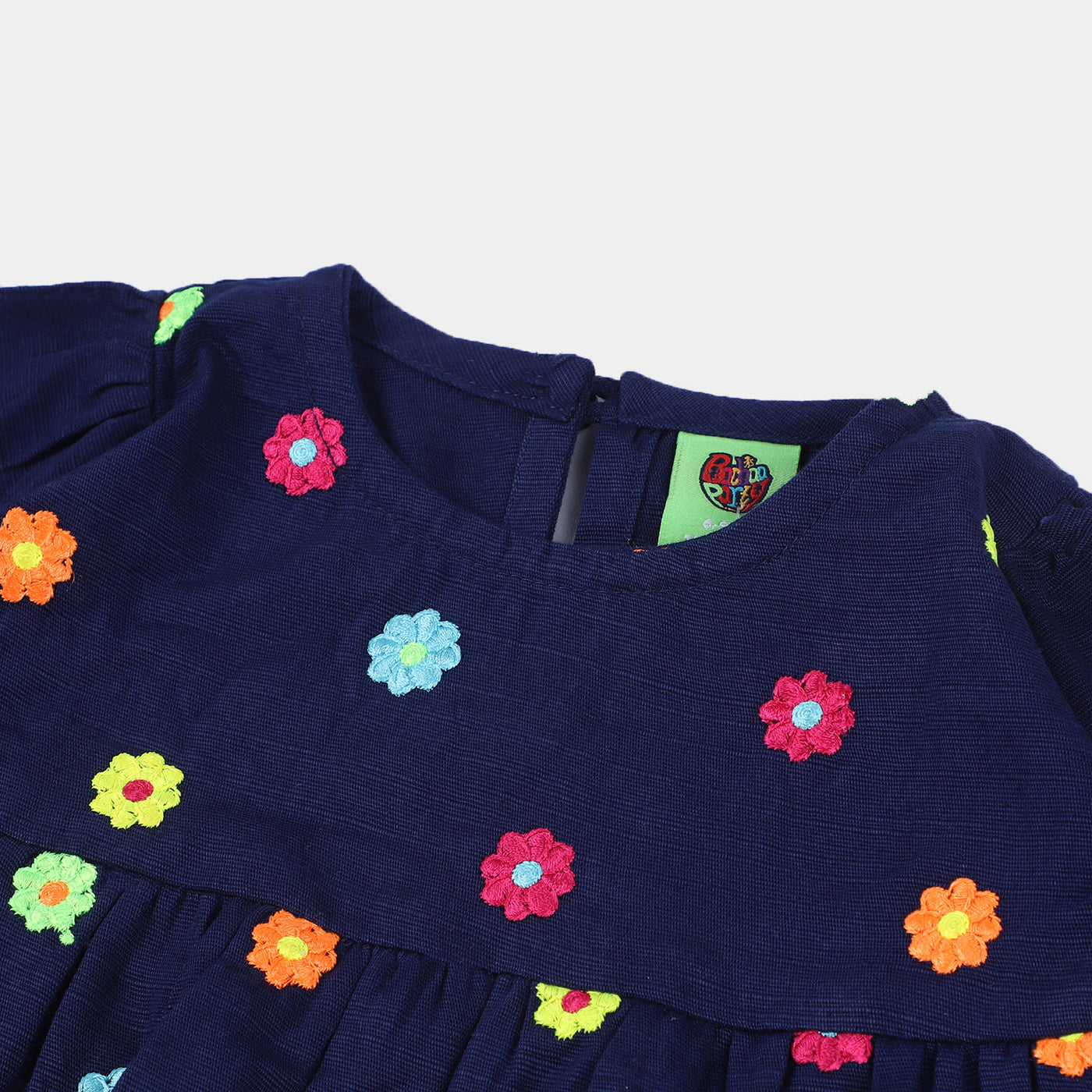 Infant Girls Cotton Embroidered Dress - Navy Blue