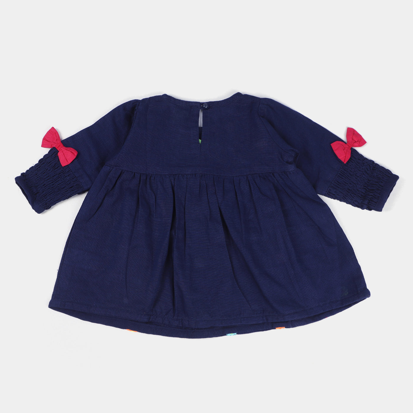 Infant Girls Cotton Embroidered Dress - Navy Blue