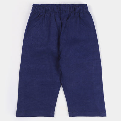 Infant Boys Cotton Slub 2 PCs Suit -Navy Blue