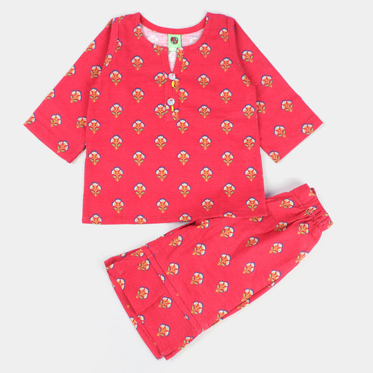 Infant Girls Cotton 2PC Suit Glowing Flower-Pink