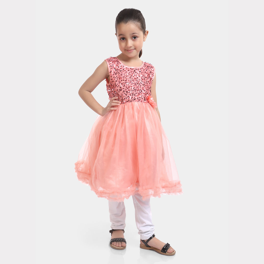 Girls Fancy Frock Pretty Girls-Peach