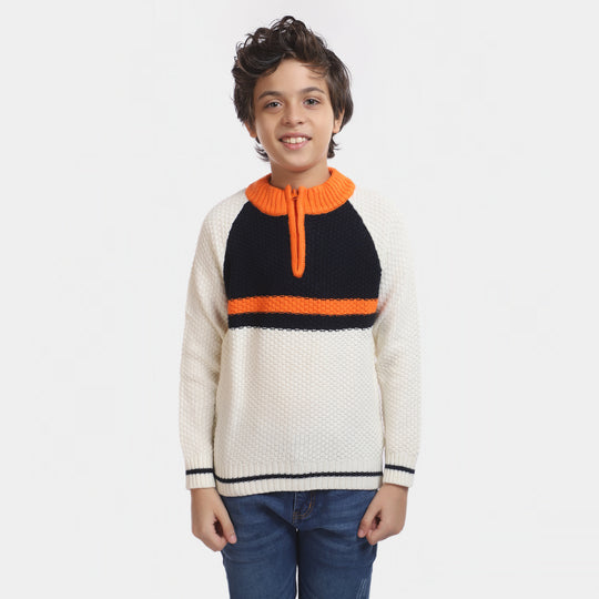 Boys Acrylic Full Sleeves Sweater -Off White