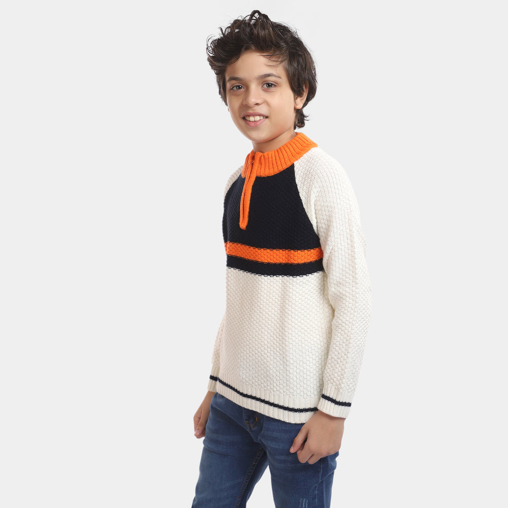 Boys Acrylic Full Sleeves Sweater -Off White