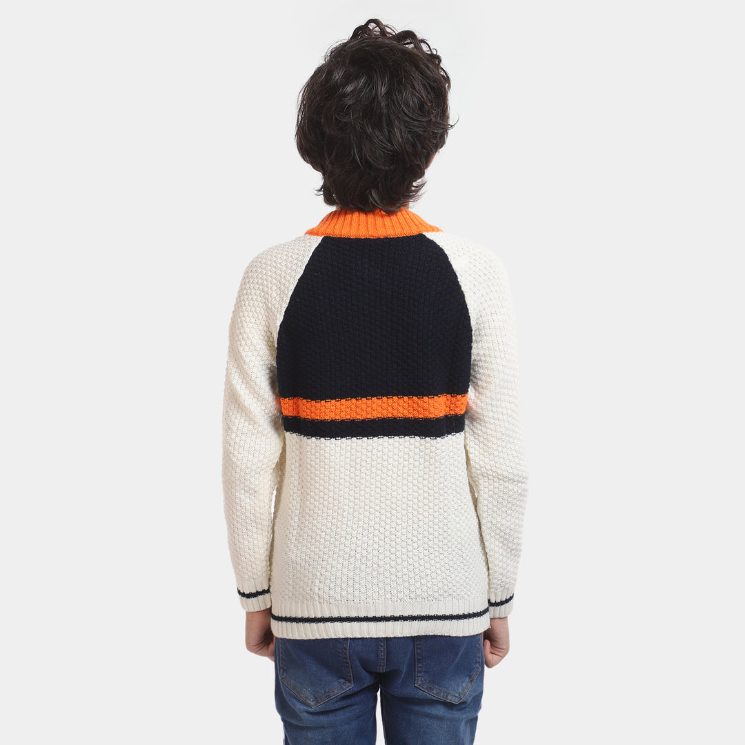 Boys Acrylic Full Sleeves Sweater -Off White