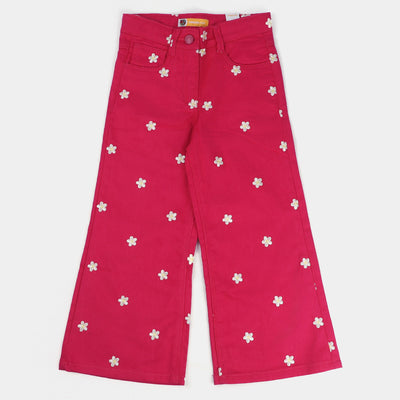 Girls Cotton Pant Stars Flower-Pink