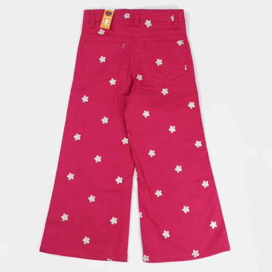 Girls Cotton Pant Stars Flower-Pink