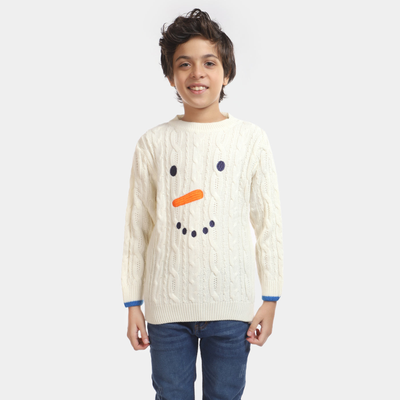 Boys Acrylic Full Sleeves Sweater -White