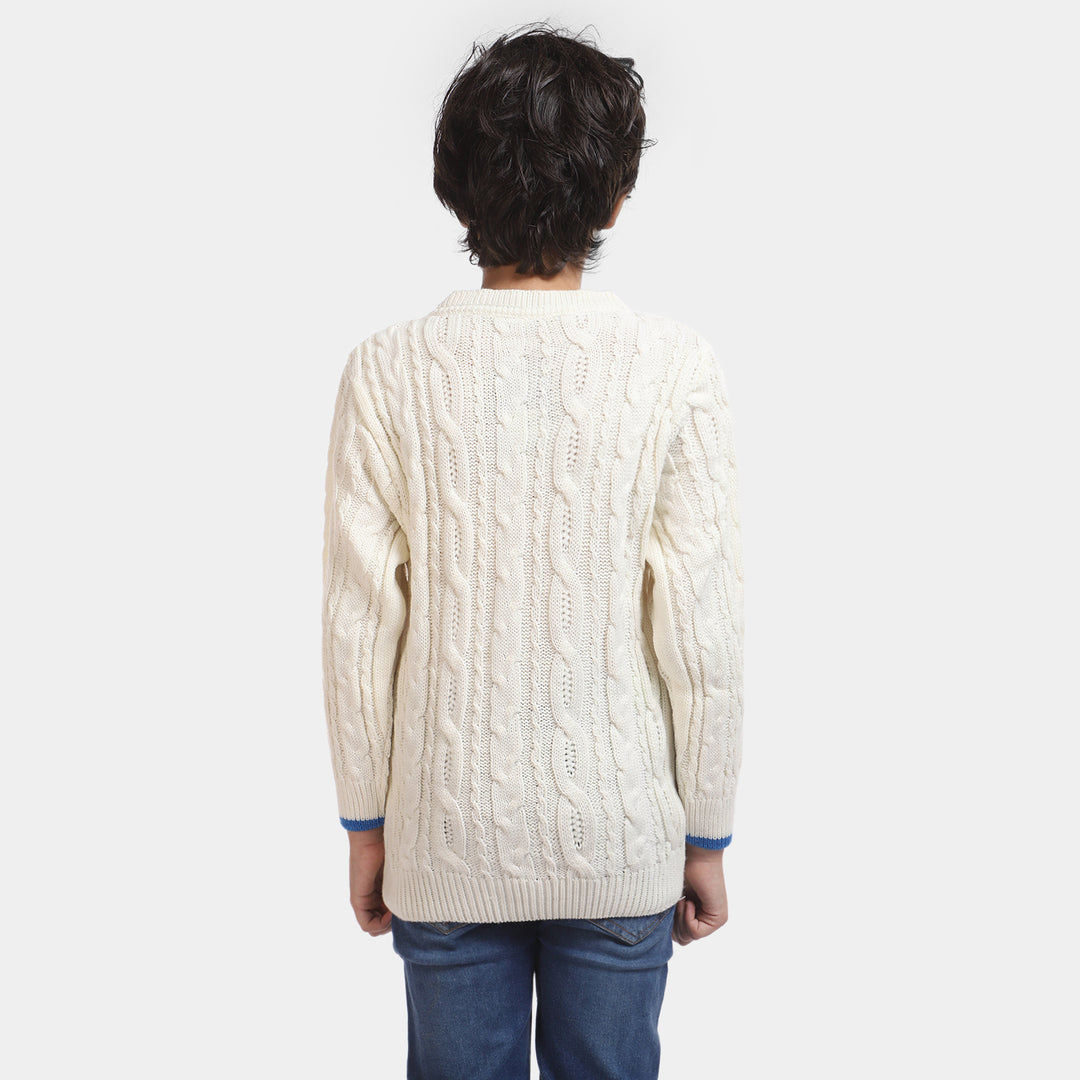 Boys Acrylic Full Sleeves Sweater -White