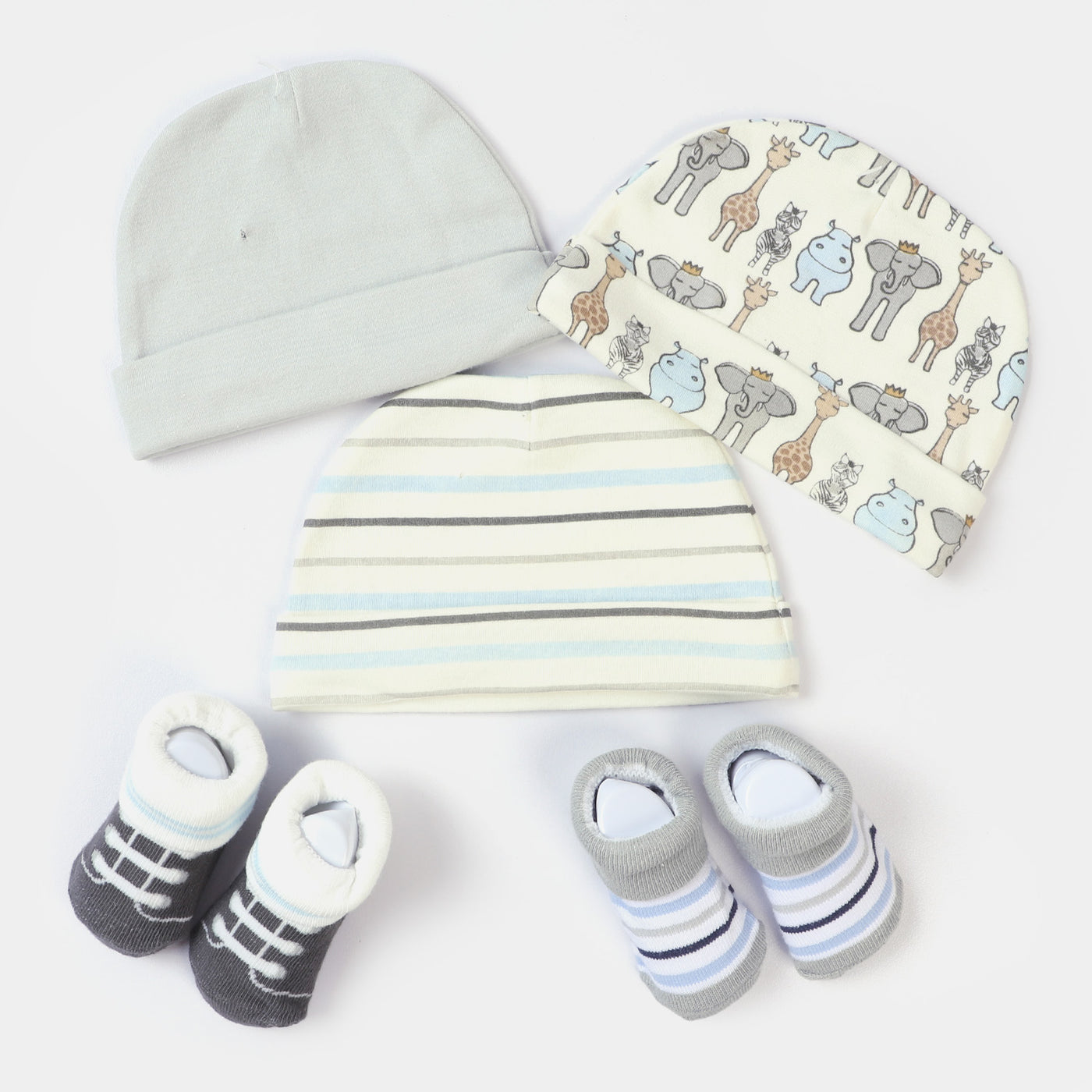 Infant 3PCs Cap With 2 Pair Socks Set | 0-9M