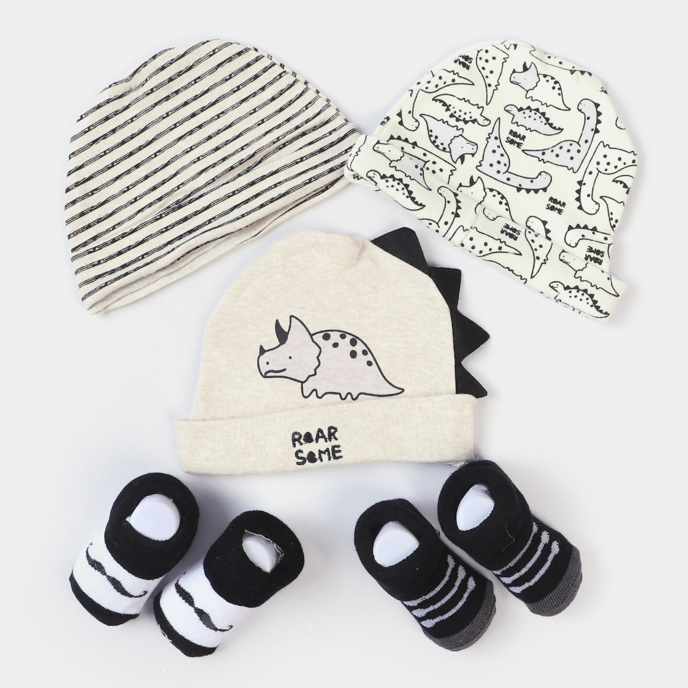 Infant 3PCs Cap With 2 Pair Socks Set | 0-9M