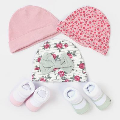 Infant 3PCs Cap With 2 Pair Socks Set | 0-9M