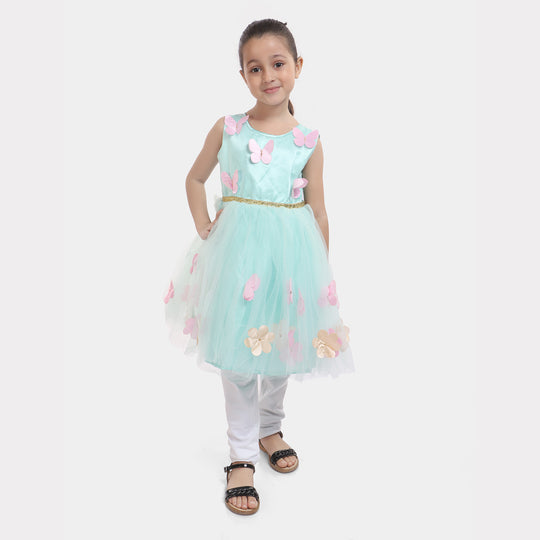 Girls Fancy Frock Pretty Flower-Sea Green