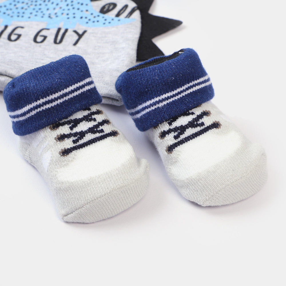 Infant 3PCs Cap With 2 Pair Socks Set | 0-9M
