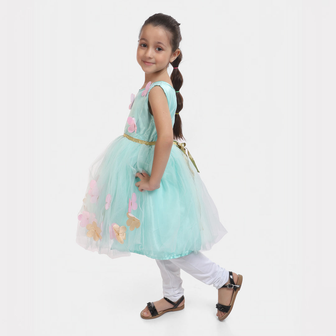 Girls Fancy Frock Pretty Flower-Sea Green