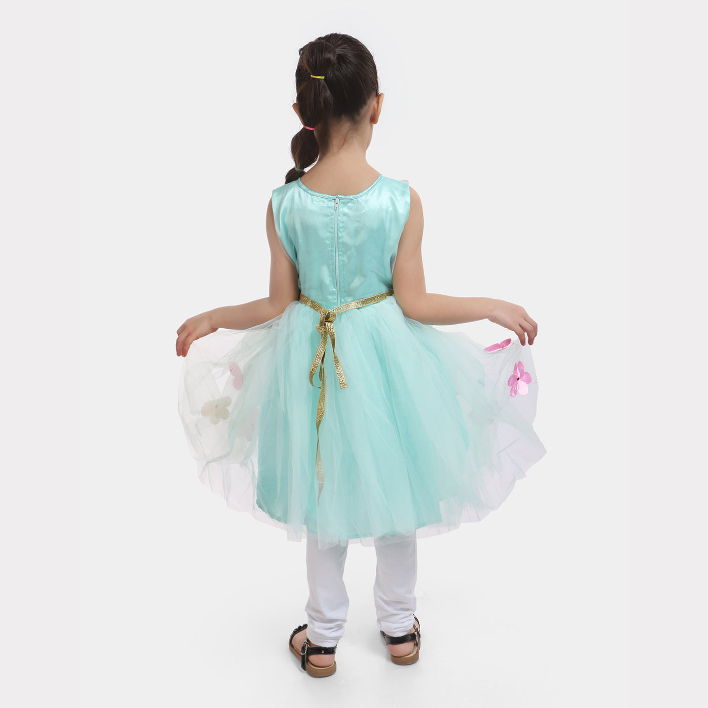 Girls Fancy Frock Pretty Flower-Sea Green