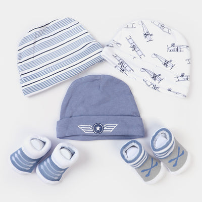 Infant 3PCs Cap With 2 Pair Socks Set | 0-9M