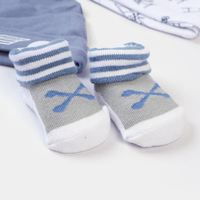 Infant 3PCs Cap With 2 Pair Socks Set | 0-9M