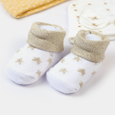 Infant 3PCs Cap With 2 Pair Socks Set | 0-9M