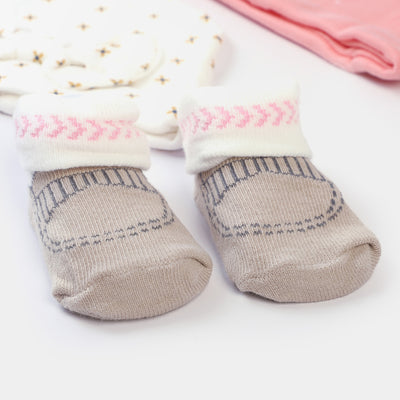 Infant 3PCs Cap With 2 Pair Socks Set | 0-9M