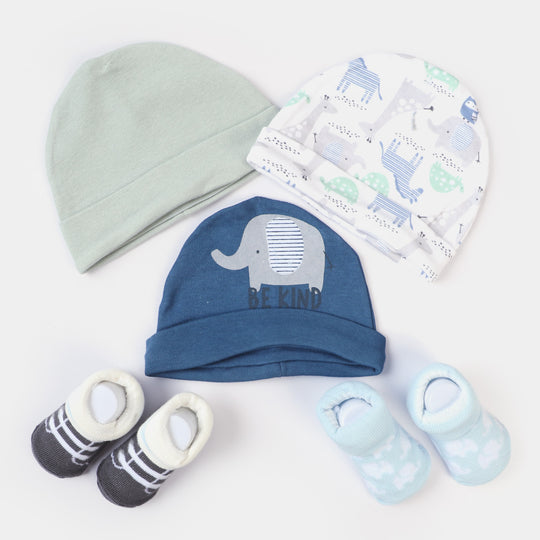 Infant 3PCs Cap With 2 Pair Socks Set | 0-9M