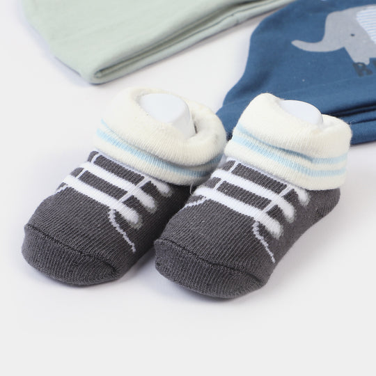 Infant 3PCs Cap With 2 Pair Socks Set | 0-9M