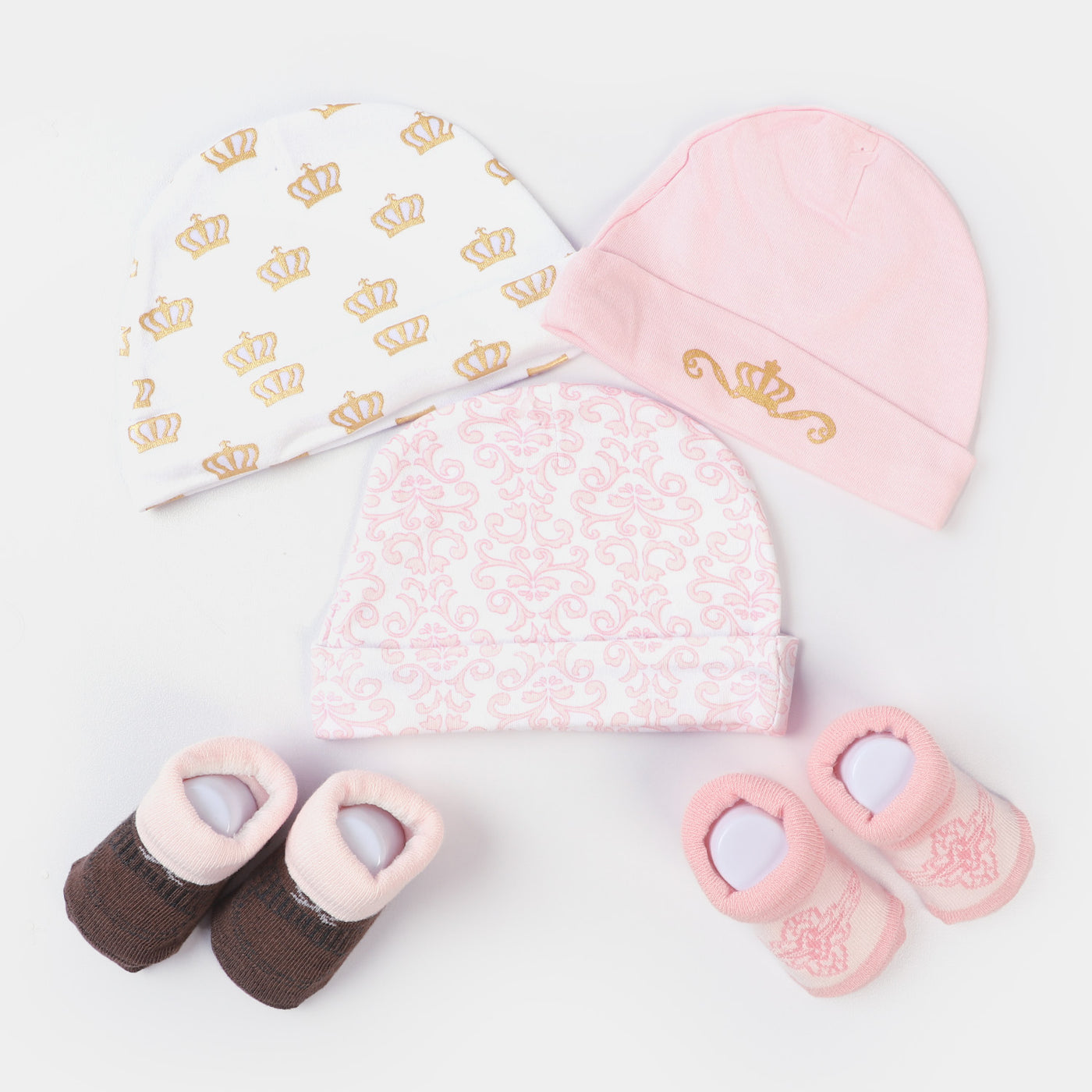 Infant 3PCs Cap With 2 Pair Socks Set | 0-9M