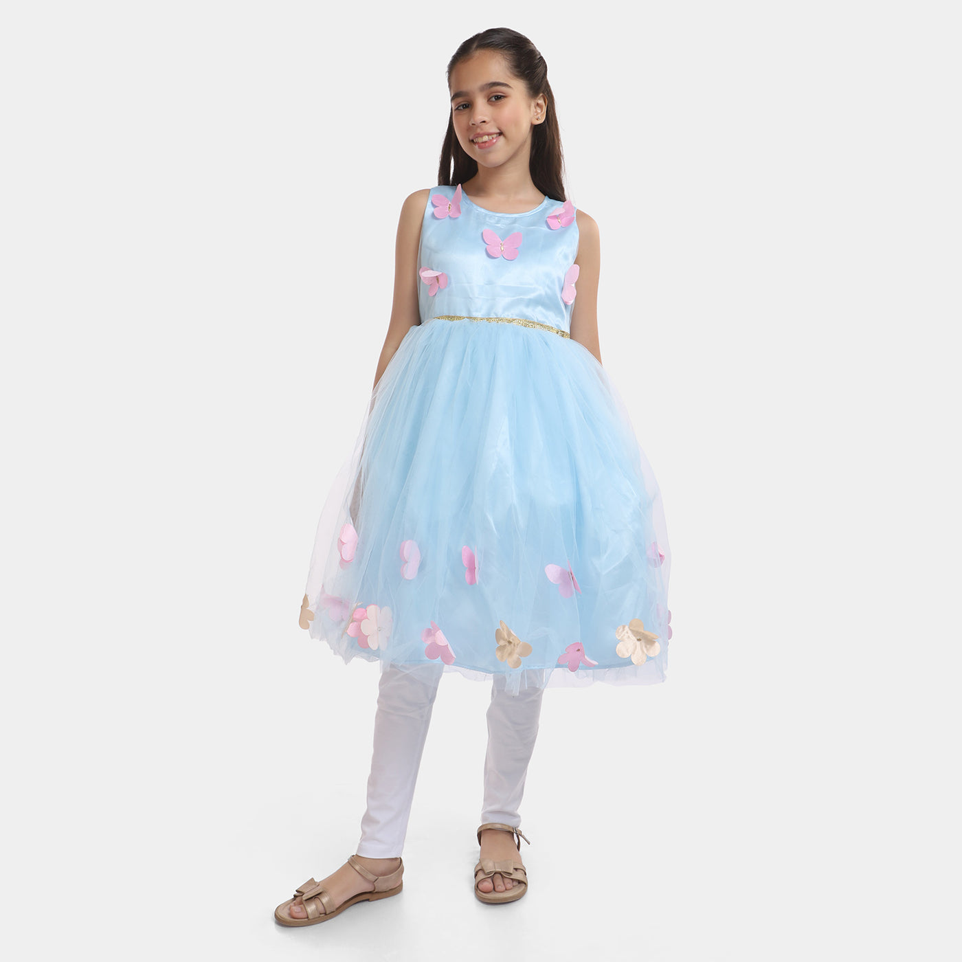 Girls Fancy Frock Pretty Flower-B-Blue