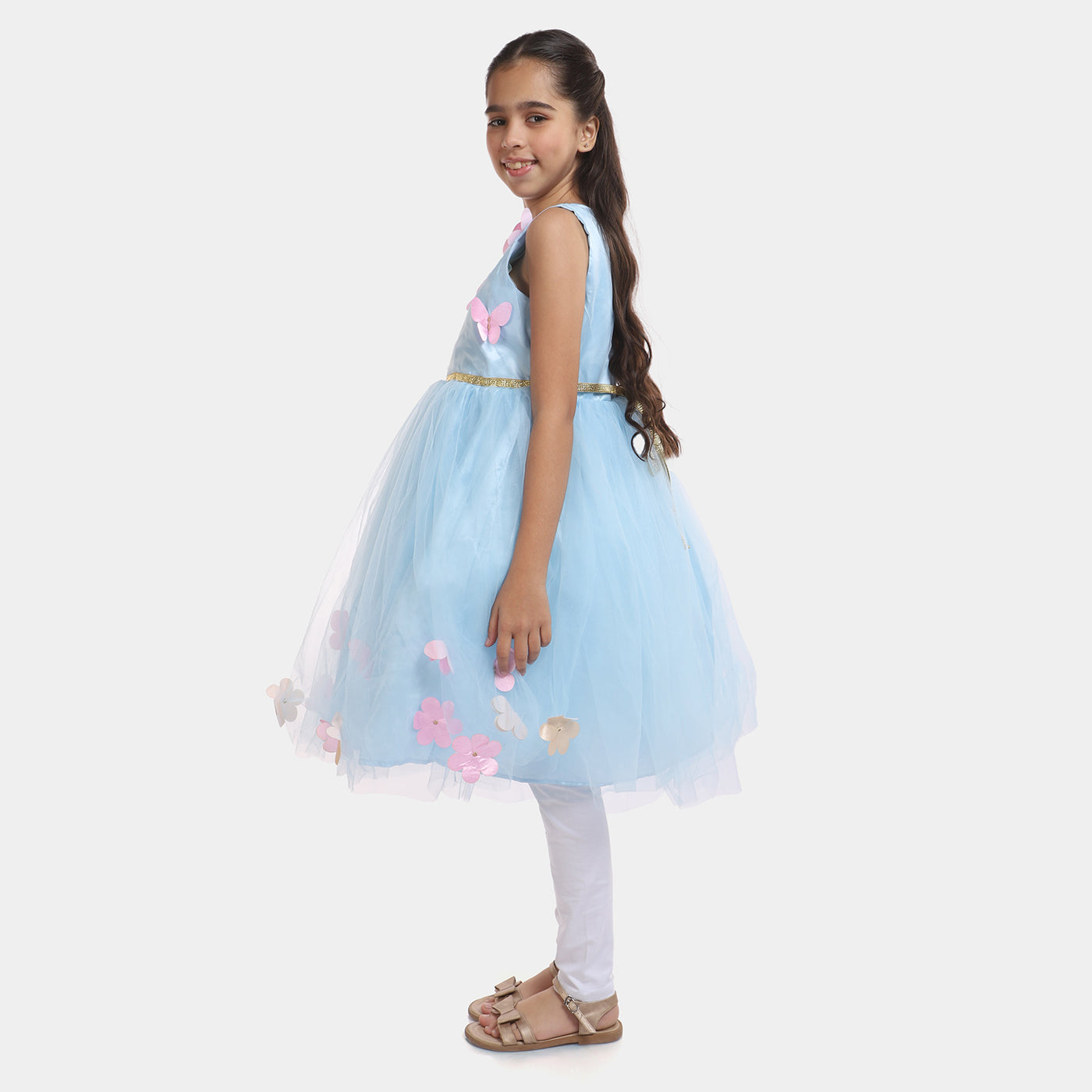 Girls Fancy Frock Pretty Flower-B-Blue