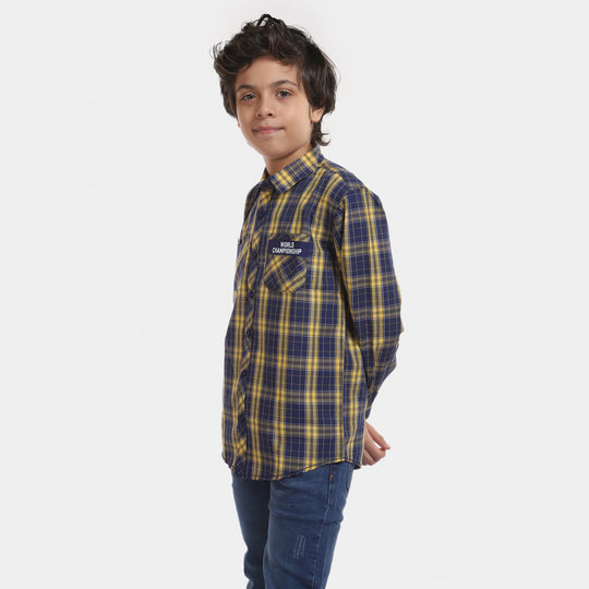 Boys Casual Check Shirt Basic -NAVY