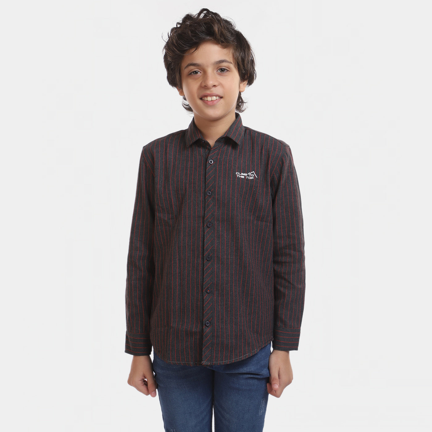 Boys Flannel Casual Shirt Climb To The Top-Maroon
